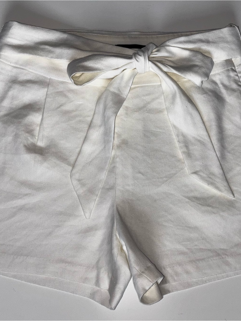 Express Cream Midi High-Waist Tie-Belt Shorts, NWT